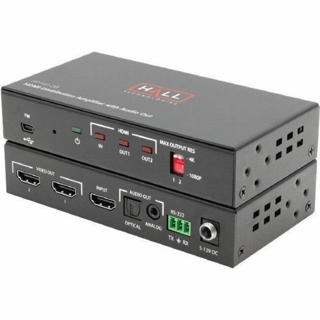 Hall Research 2-Channel HDMI Splitter with Analog and Optical Audio Output and 4K Support