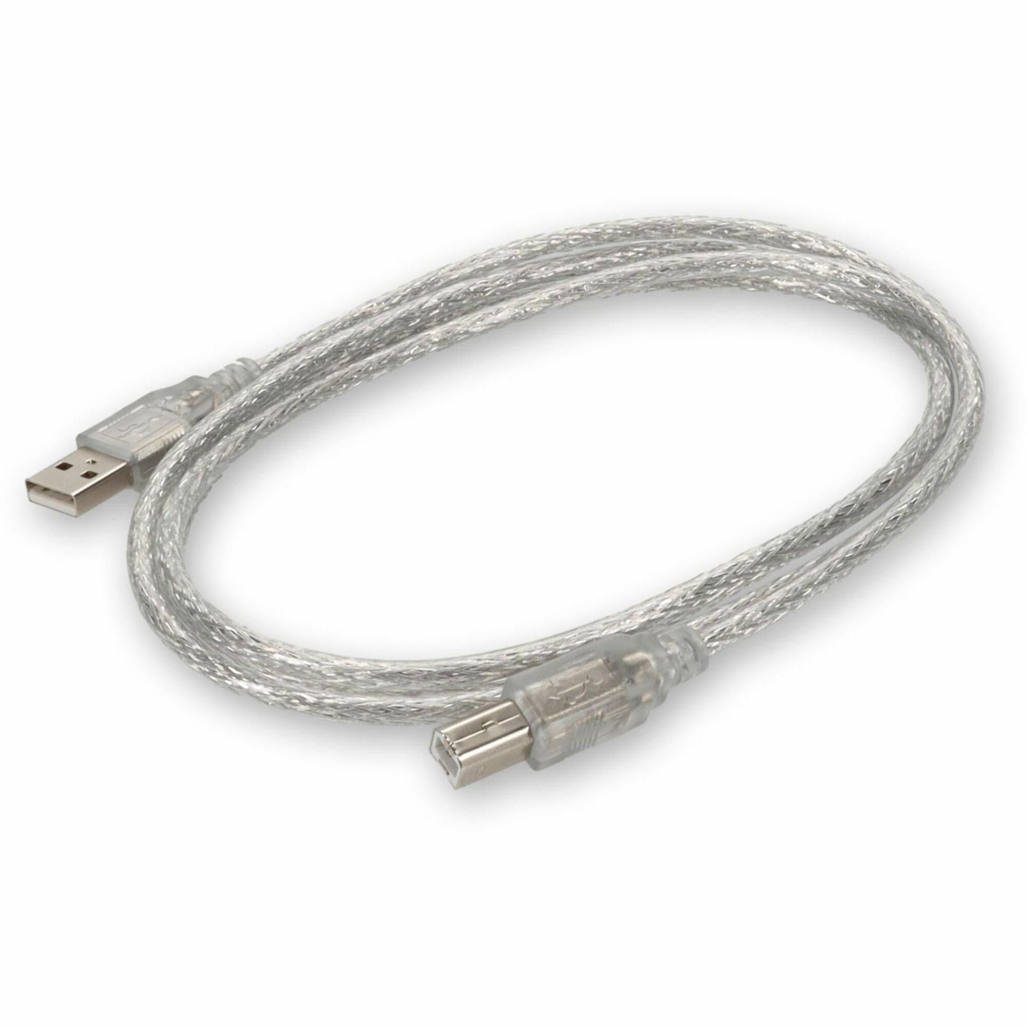 AddOn 6ft USB A 2.0 Male to USB B 2.0 Male Clear Cable