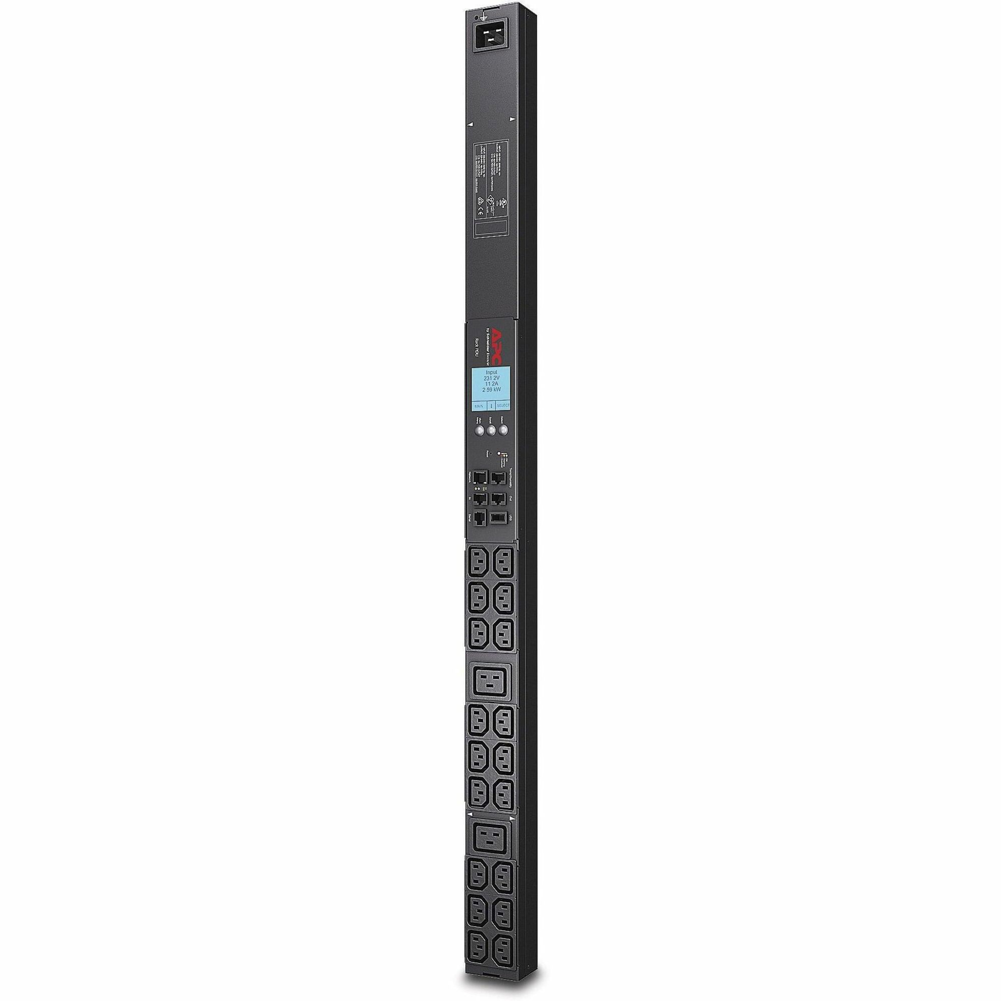 APC NetShelter Metered Rack PDU, 0U, 1 phase, 3.3kW 208V 16A or 3.7kW 230V 16A, 18 C13 and 2 C19 outlets, C20 inlet