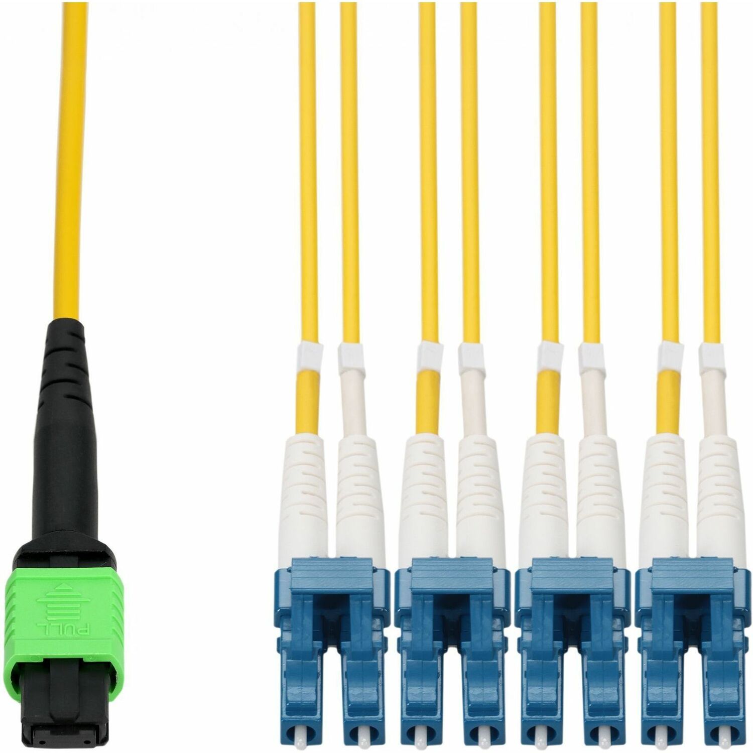AddOn 3m MPO/APC to 4xLC/UPC Duplex Yellow OS2 OFNP (Plenum-Rated) 8-Strand SMF Fiber Fanout Cable