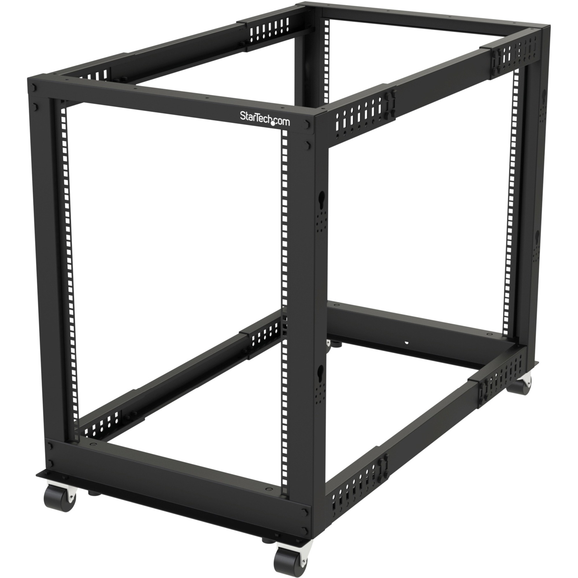 StarTech 4-Post 15U Mobile Open Frame Server Rack, 19" Network Rack with Casters, Rolling Rack for Computer/AV/Data/IT Equipment