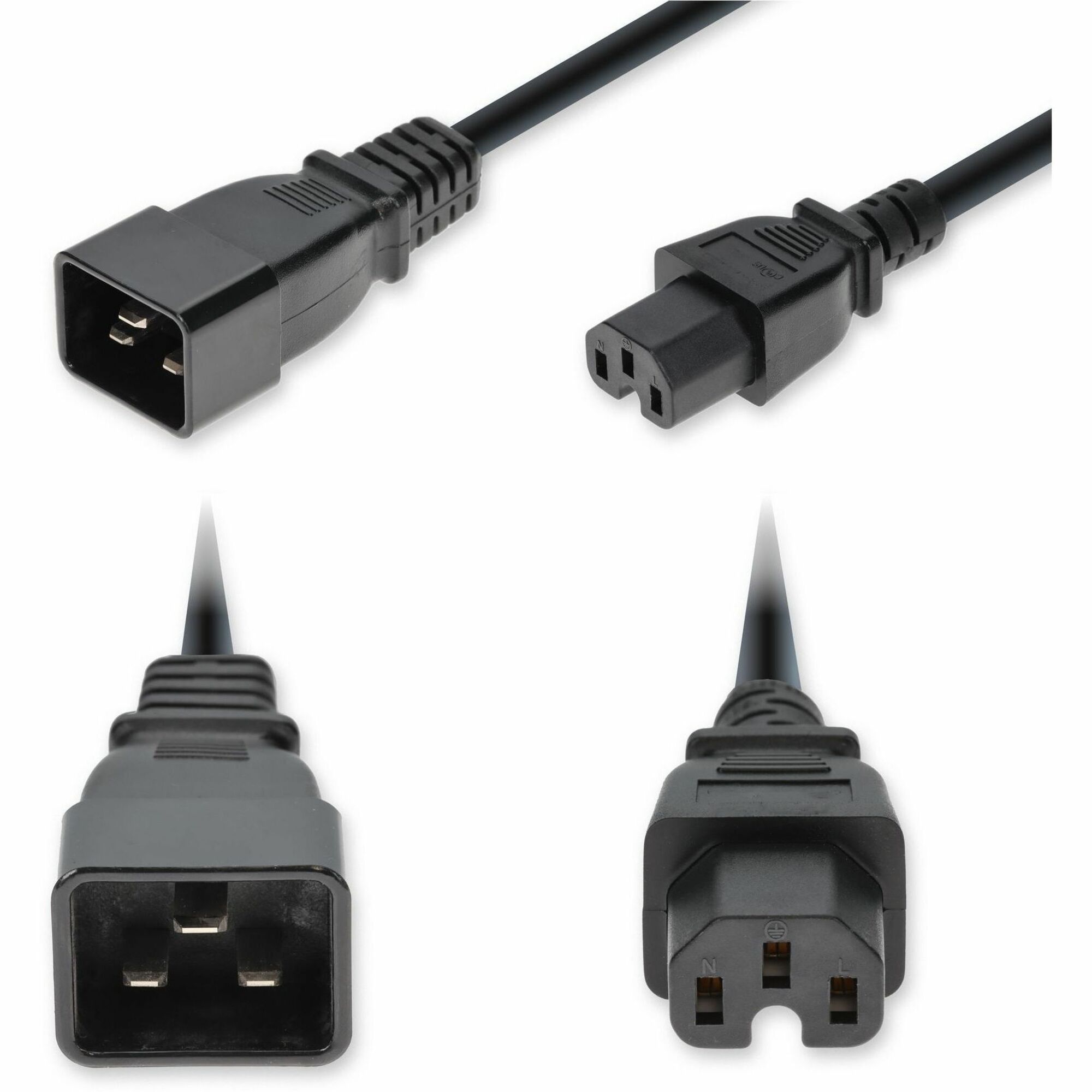 AddOn 6ft C20 Male to C15 Female Standard Commercial Temp 14 AWG 250V at 15A PVC SJT (Service Junior Thermoplastic) Black Power Cable