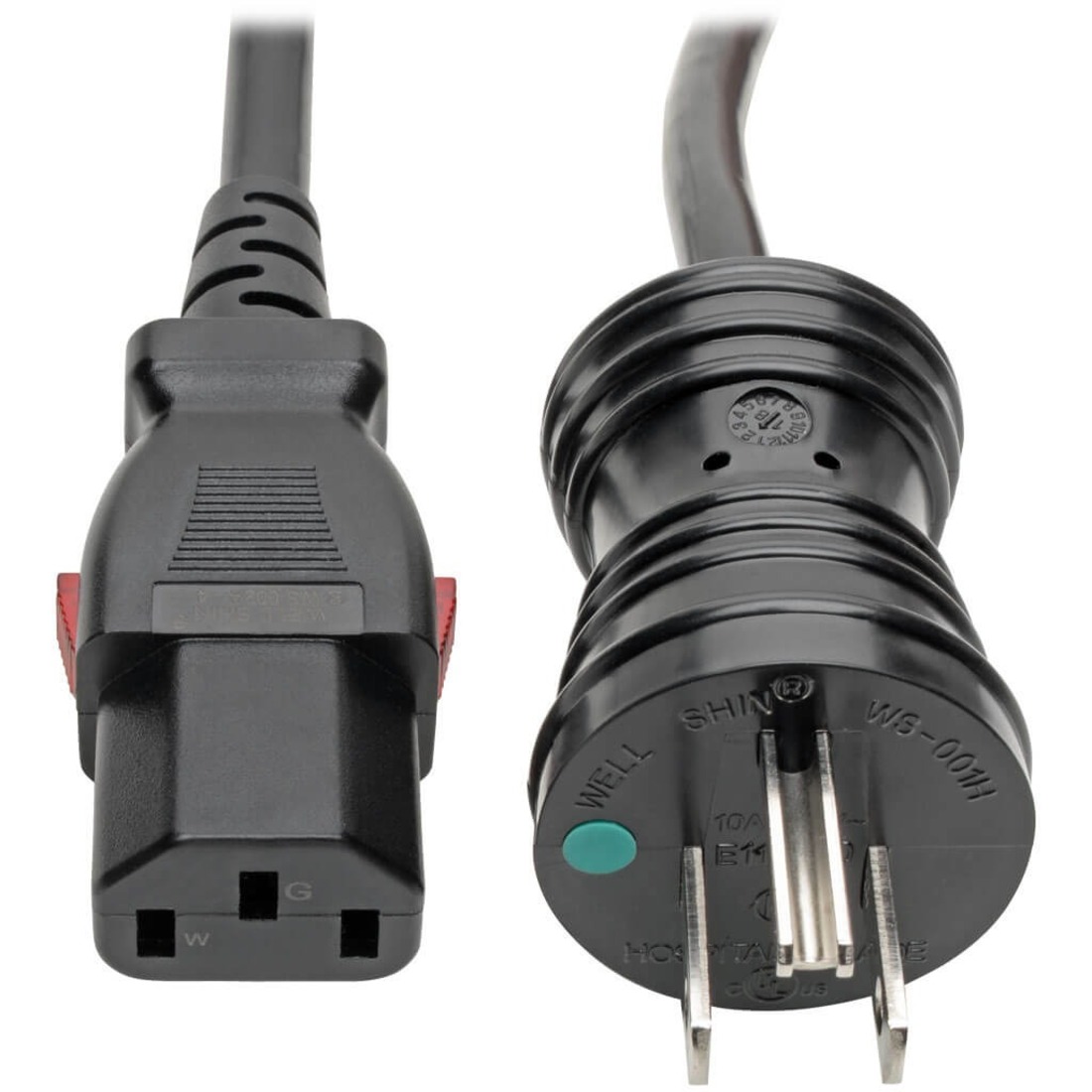 Eaton Tripp Lite Series Hospital-Grade Power Cord, NEMA 5-15P to Locking IEC C13 - Green Dot, 10A, 125V, 18 AWG, 10 ft. (3.05 m), Black