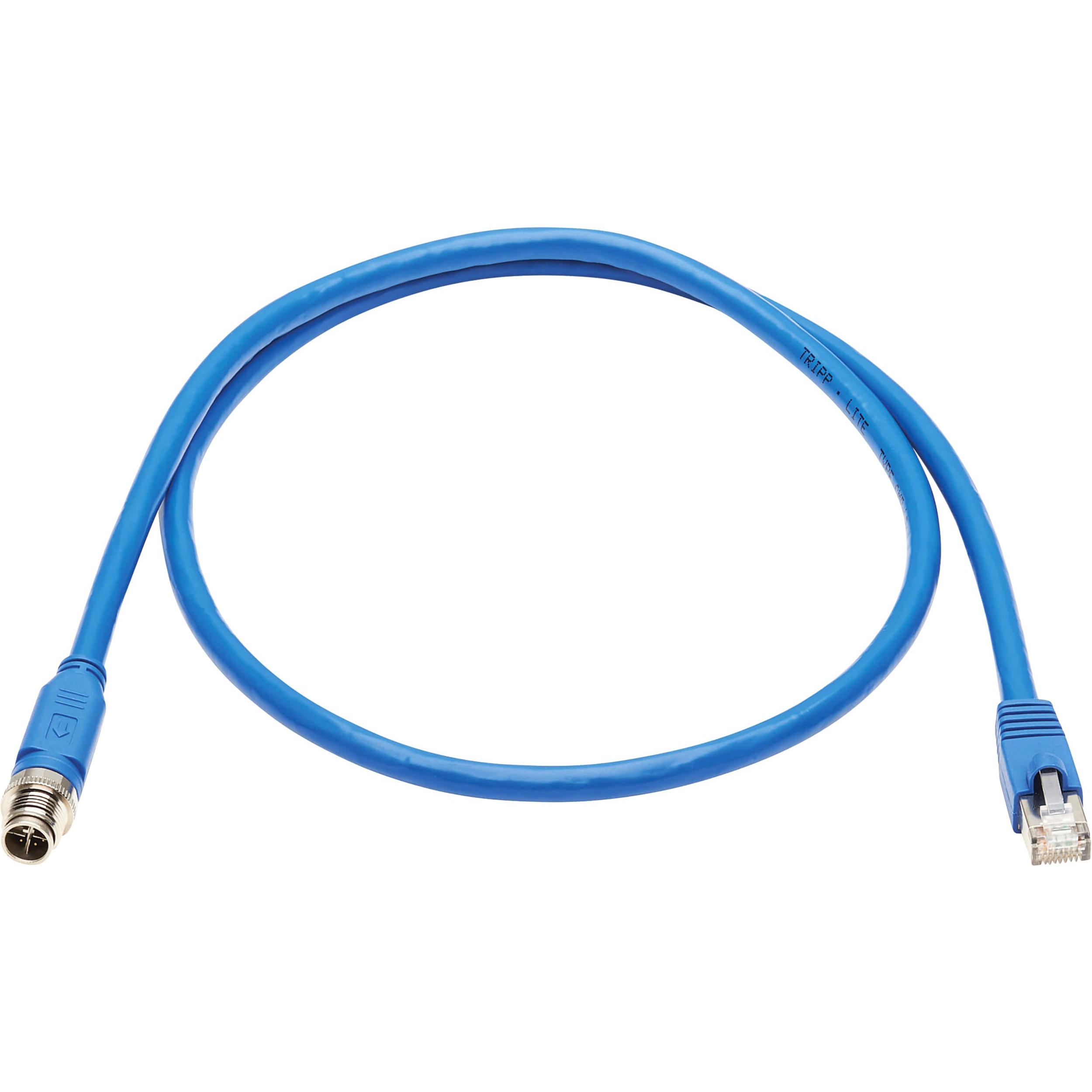 Eaton Tripp Lite Series M12 X-Code Cat6a 10G F/UTP CMR-LP Shielded Ethernet Cable (M12 M/RJ45 M), IP68, PoE, Blue, 2 m (6.6 ft.), TAA
