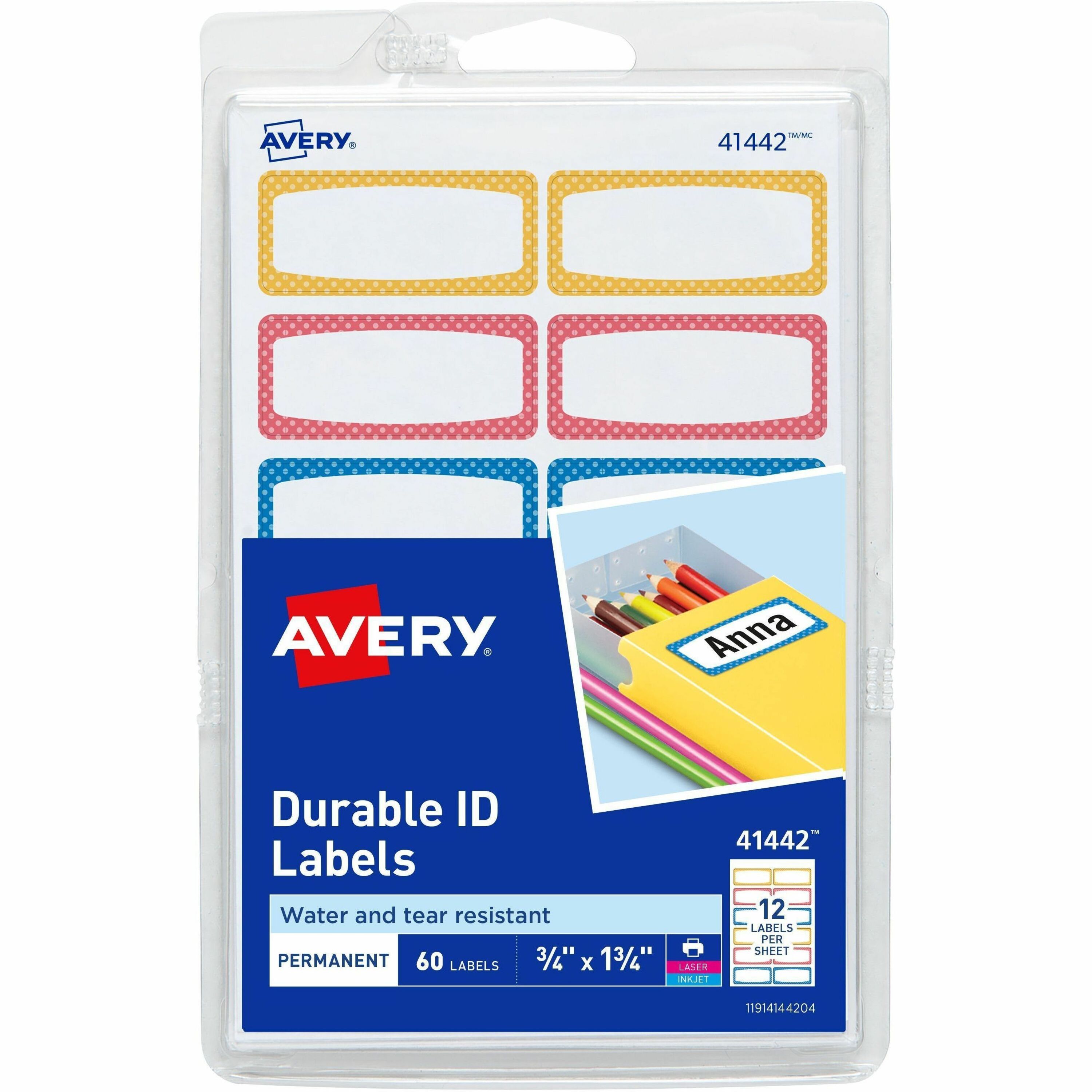 Avery&reg; Durable Labels, 3/4" x 1-3/4" , Assorted, 60 Total (41442)