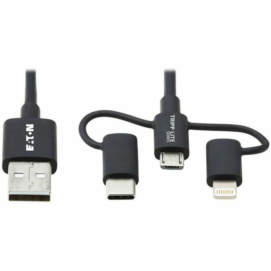 Eaton Tripp Lite Series Universal USB-A to Lightning, USB Micro-B and USB-C Sync/Charge Cable (M/3xM), MFi Certified, Black, 6 ft. (1.8 m)