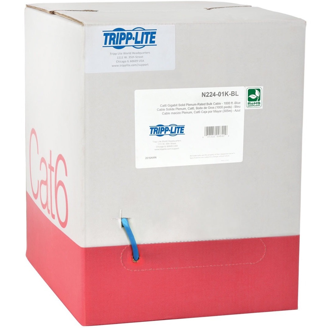 Tripp Lite by Eaton Cat6 Gigabit Solid Core Plenum-Rated UTP CMP PVC Bulk Ethernet Cable Blue 1000 ft. (304.8 m)