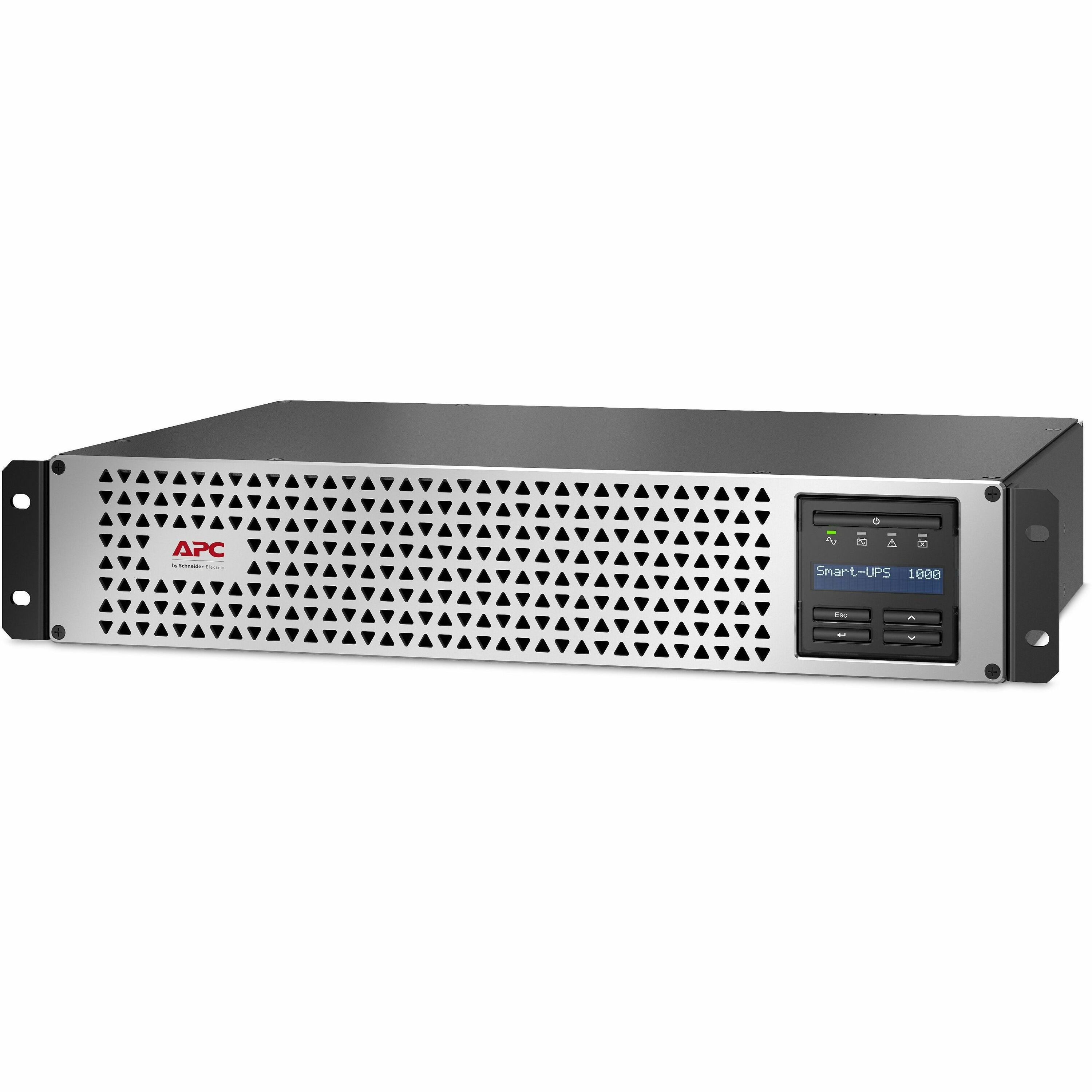 APC Smart-UPS, Line Interactive, 1000VA, Lithium-ion, Rackmount 2U, 120V, 6x NEMA 5-15R outlets, SmartConnect Port+SmartSlot, Short Depth, AVR, LCD