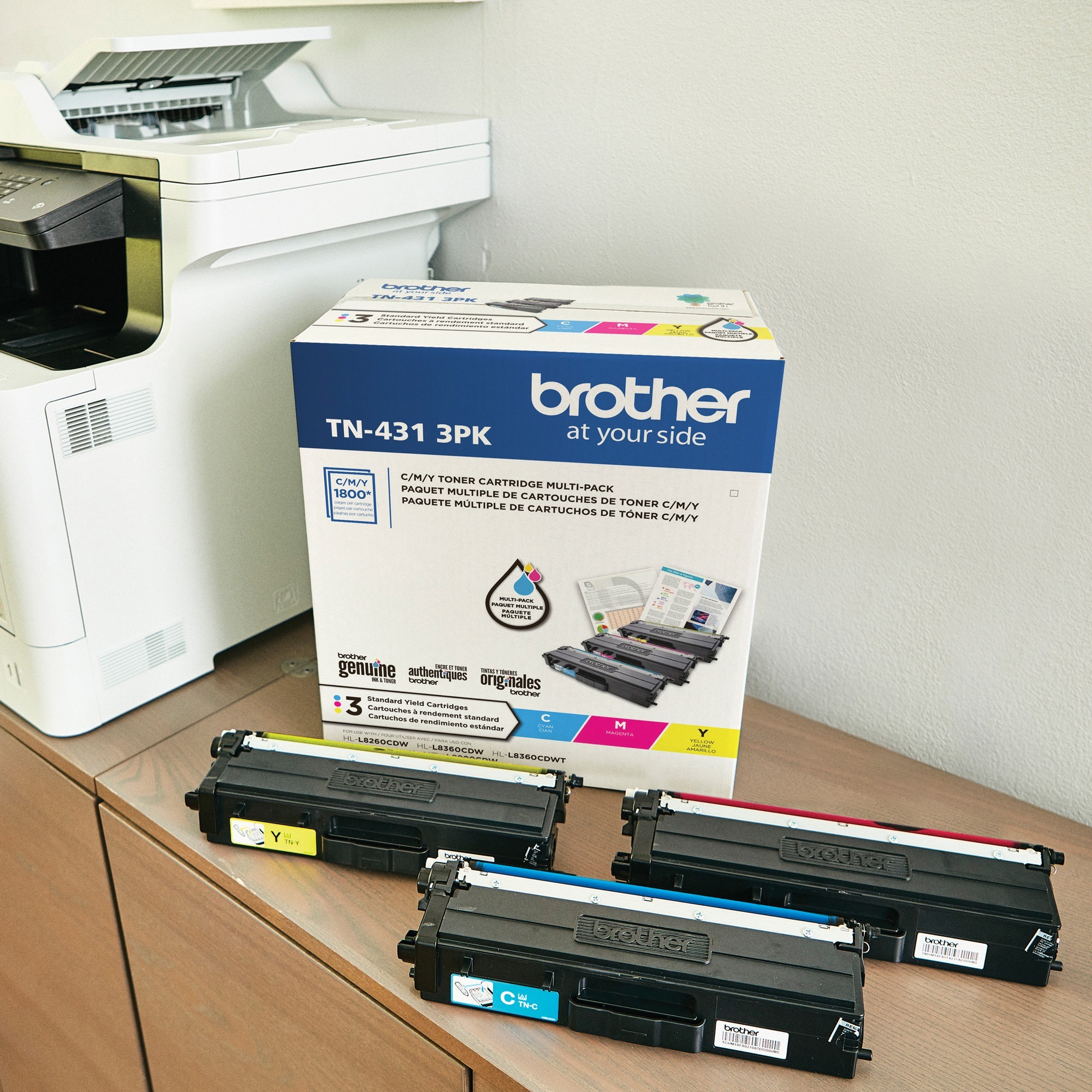 Brother TN-431 Original Standard Yield Laser Toner Cartridge - Multi-pack - Cyan, Magenta, Yellow - 1 Box