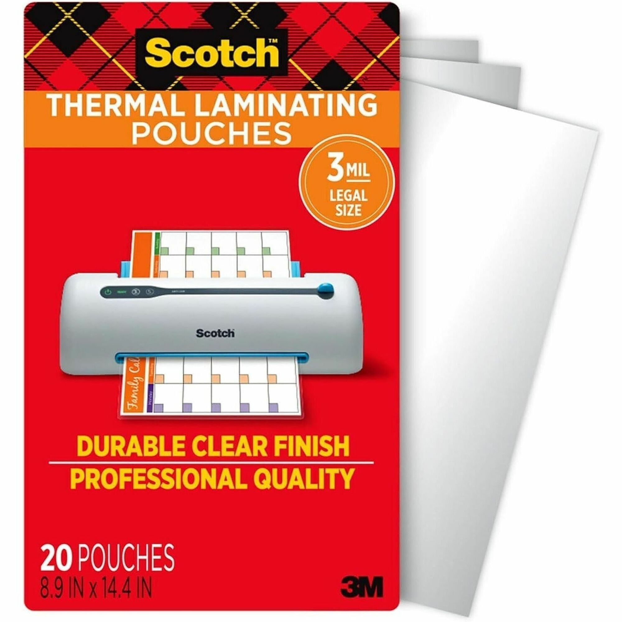 Scotch Thermal Laminating Pouches, 8-1/2" x 14" , Clear, Pack Of 20 Sheets, TP3855-20