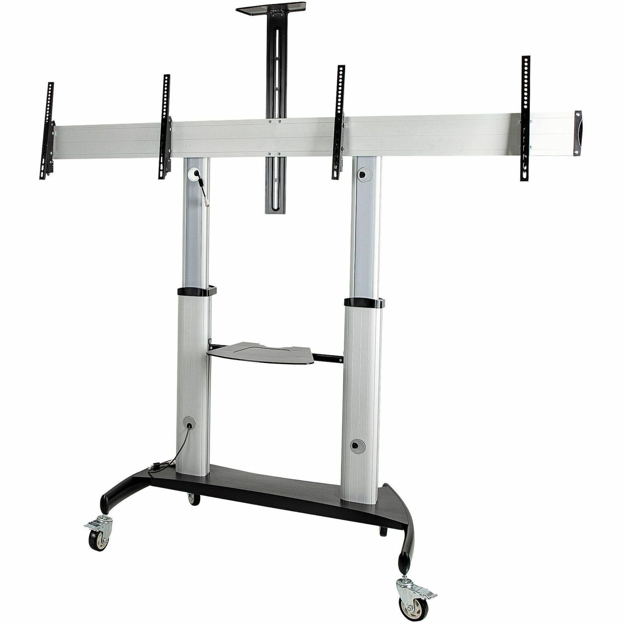 StarTech Dual TV Cart, 60in VESA TVs up to 50kg/110lb each, Height Adjustable Mobile Display Mount/Cart, Rolling TV Cart on Wheels