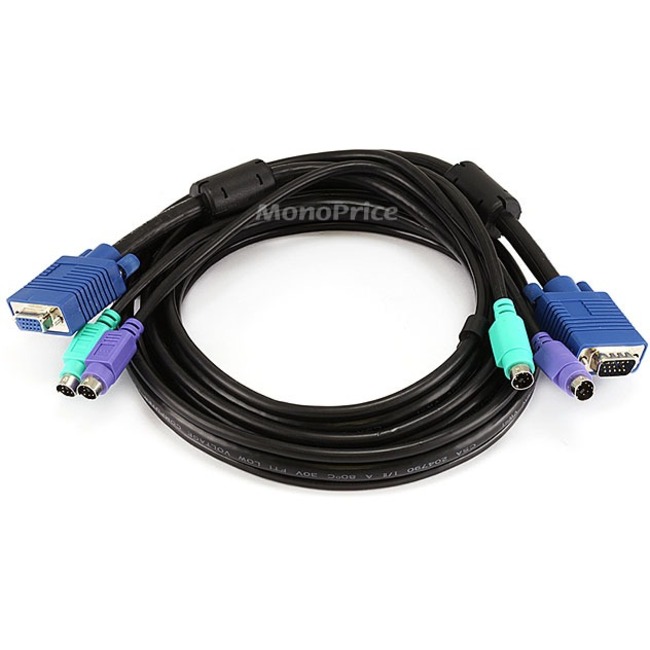 Monoprice Molded 3-In-1 KVM Cables, SVGA PS/2 M/F- 6FT (Black)