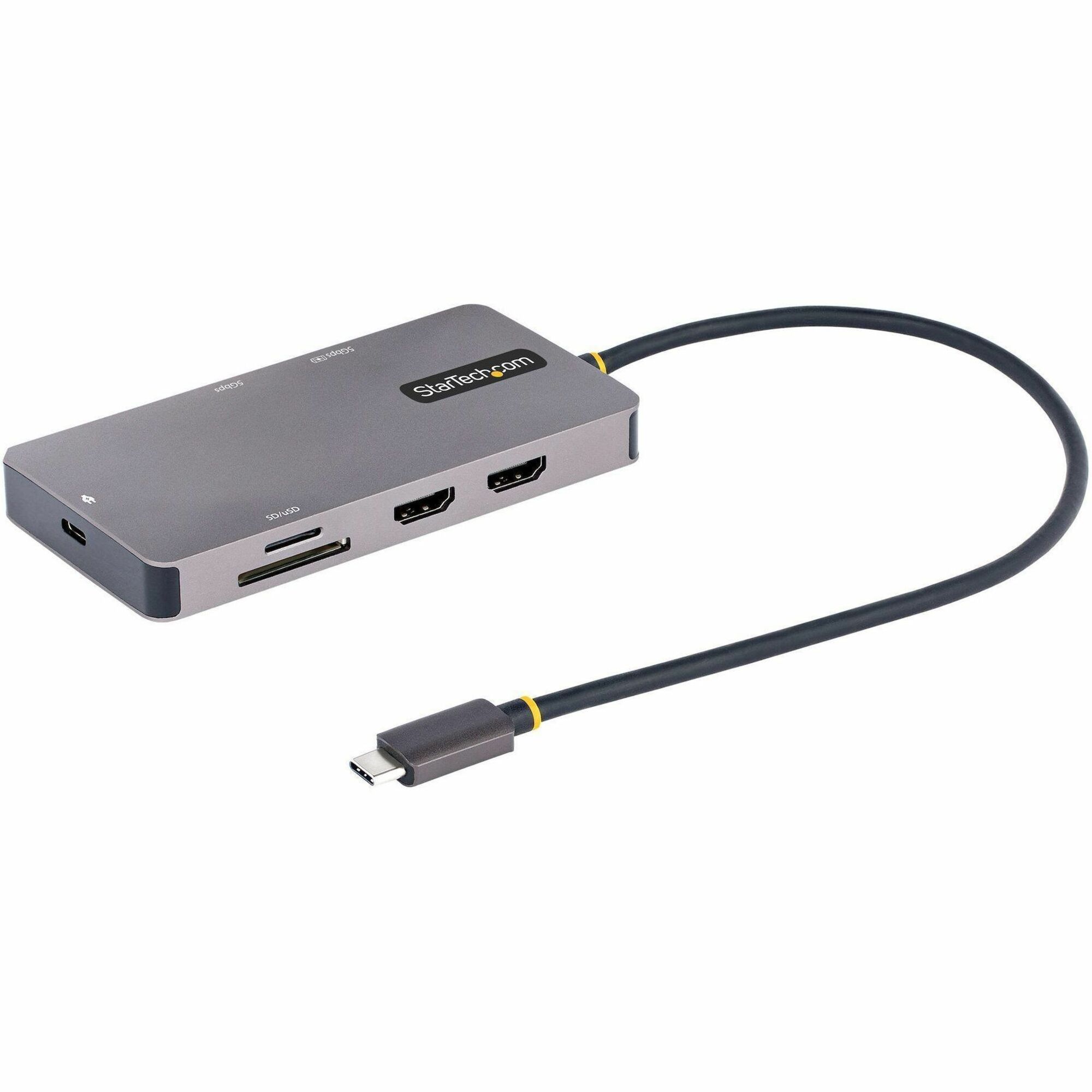 StarTech USB C Multiport Adapter, Dual HDMI, 4K 60Hz, 2x 5Gbps USB-A Hub, 100W Power Delivery, GbE, SD/MicroSD, USB C Mini Dock