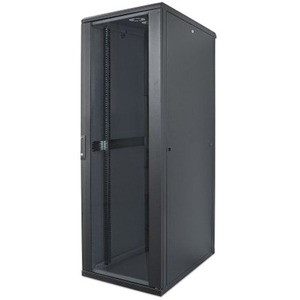 19" Network Cabinet - Free Standing, 22U, 600x800mm (width x depth), Black, Flatpack, Max 1500kg, Multi-Point Door Lock, One Lock Per Side Panel, Usable Depth 123 to 573mm, IP20 rated, Rack, Steel