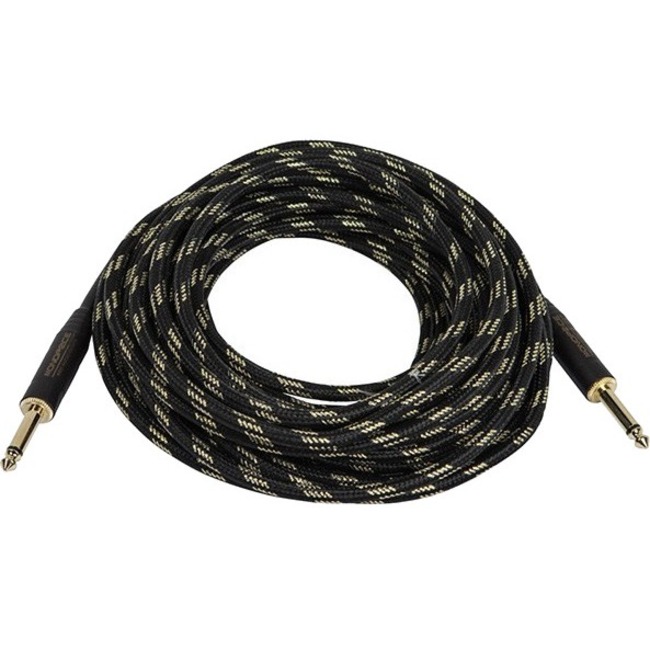 Monoprice 35ft. Cloth Series 1/4 inch T/S Male 20AWG Instrument Cable - Black & Gold