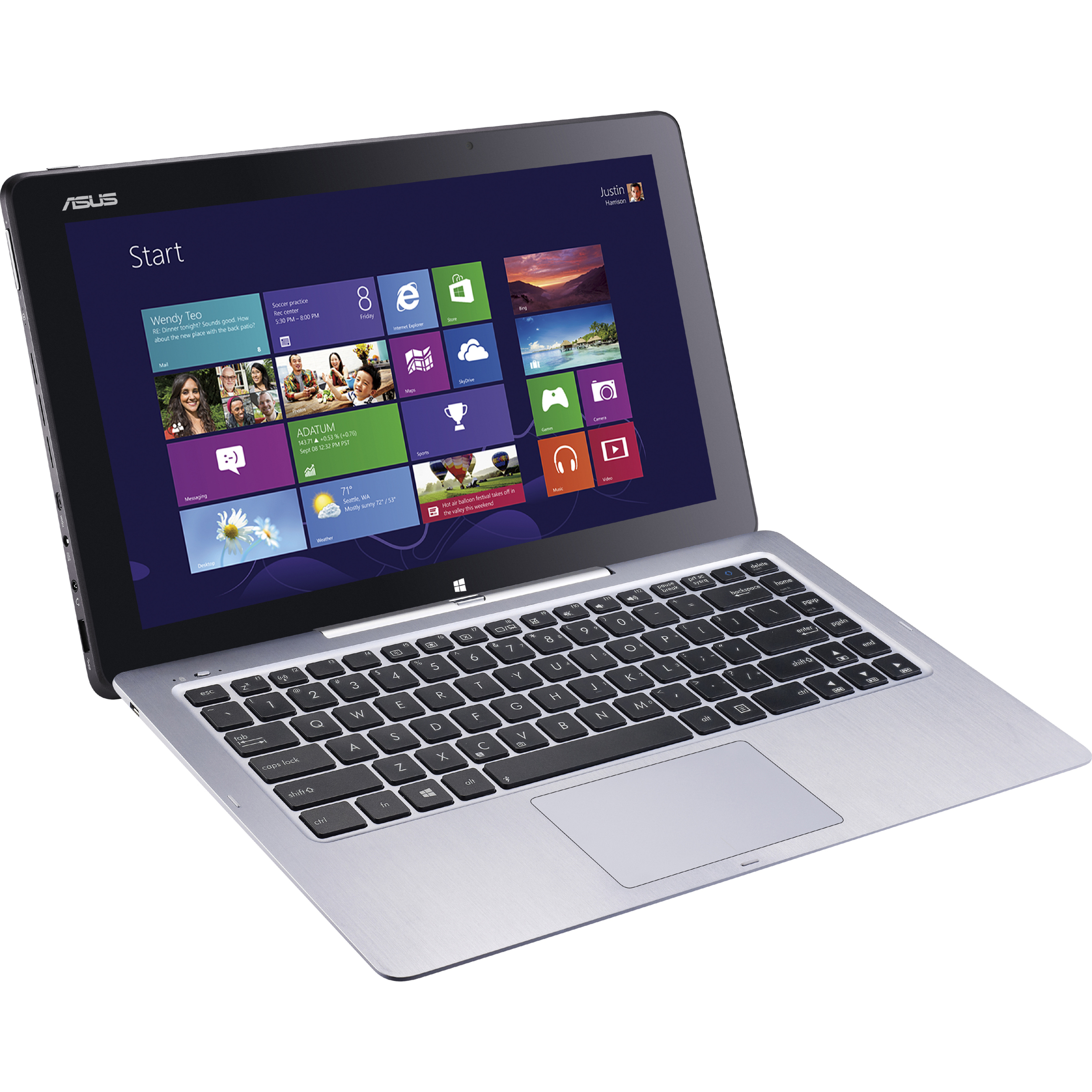 Asus Transformer Book T300LA T300LA-XH71T 13.3" Touchscreen Detachable 2 in 1 Notebook - Full HD - Intel Core i7 i7-4500U - 8 GB - 256 GB SSD - Silver Aluminum