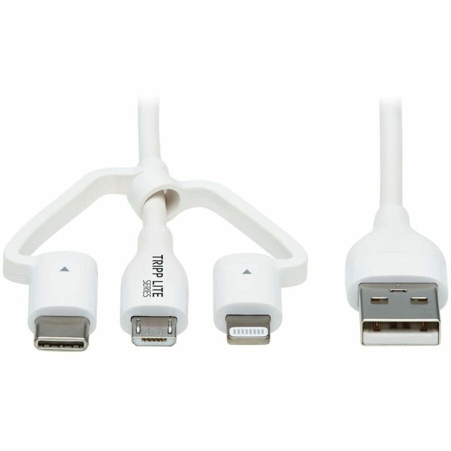 Eaton Tripp Lite Series Safe-IT Universal USB-A to Lightning, USB Micro-B and USB-C Sync/Charge Antibacterial Cable (M/3xM), MFi Certified, White, 4 ft. (1.2 m)
