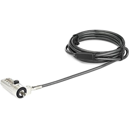 StarTech 6.6ft Laptop Cable Lock, 4 Digit Combination Anti-Theft Security Cable Lock for Wedge Slot Computer, Vinyl Coated Steel, TAA