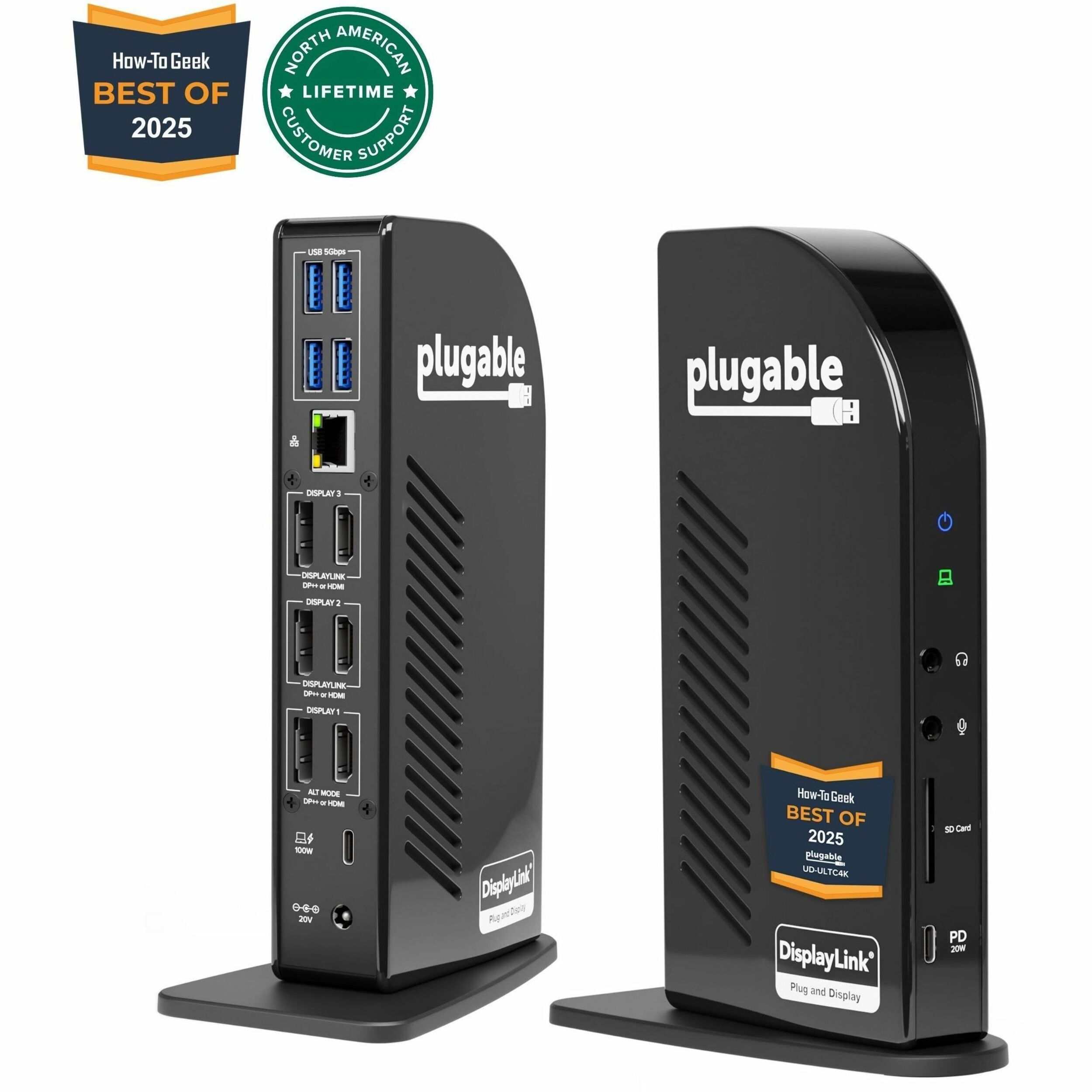 Plugable 4K USB C Docking Station Triple Monitor with 100W Power Delivery, USB C Dock for Thunderbolt 3/4, and USB-C Windows and Mac