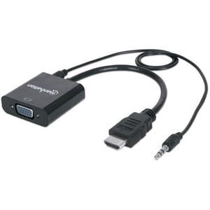 HDMI to VGA (with Audio) Converter cable, 1080p, 30cm, Male to Female, Micro-USB Power Input Port for additional power if needed, Black, Three Year Warranty