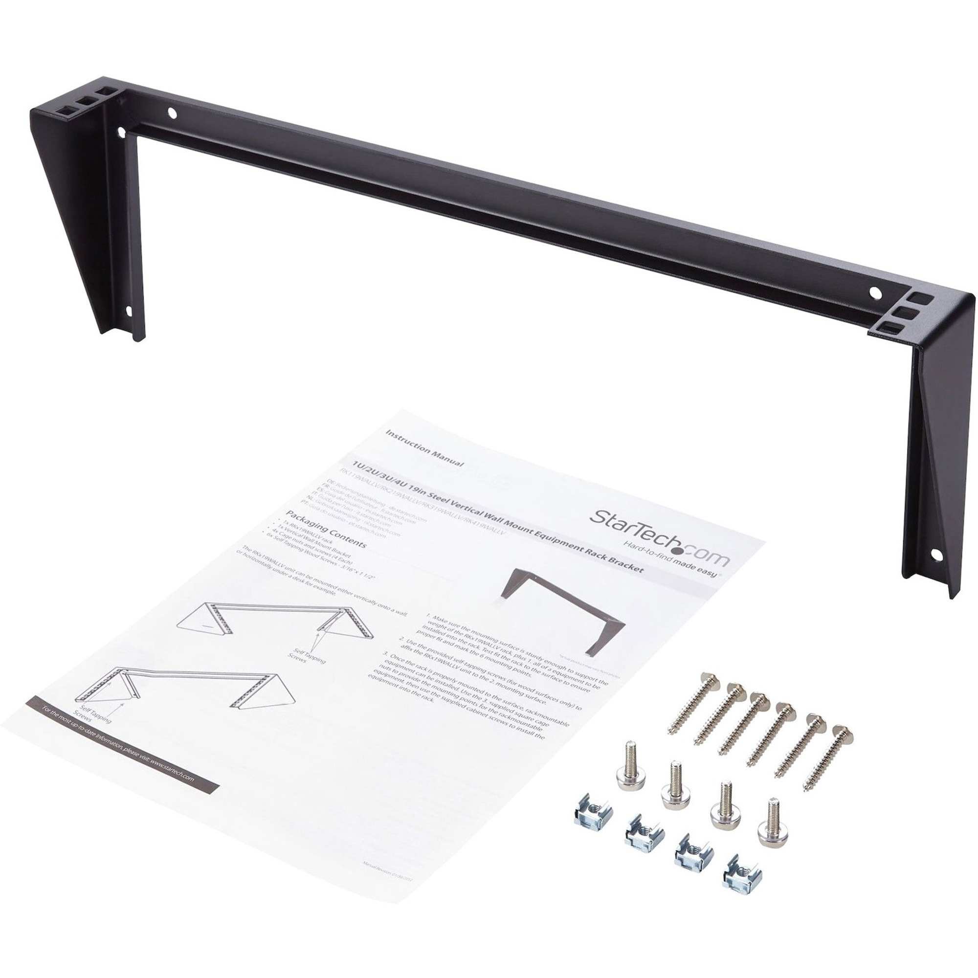 StarTech 1U 19in Steel Vertical Wall Mount Equipment Rack Bracket, TAA