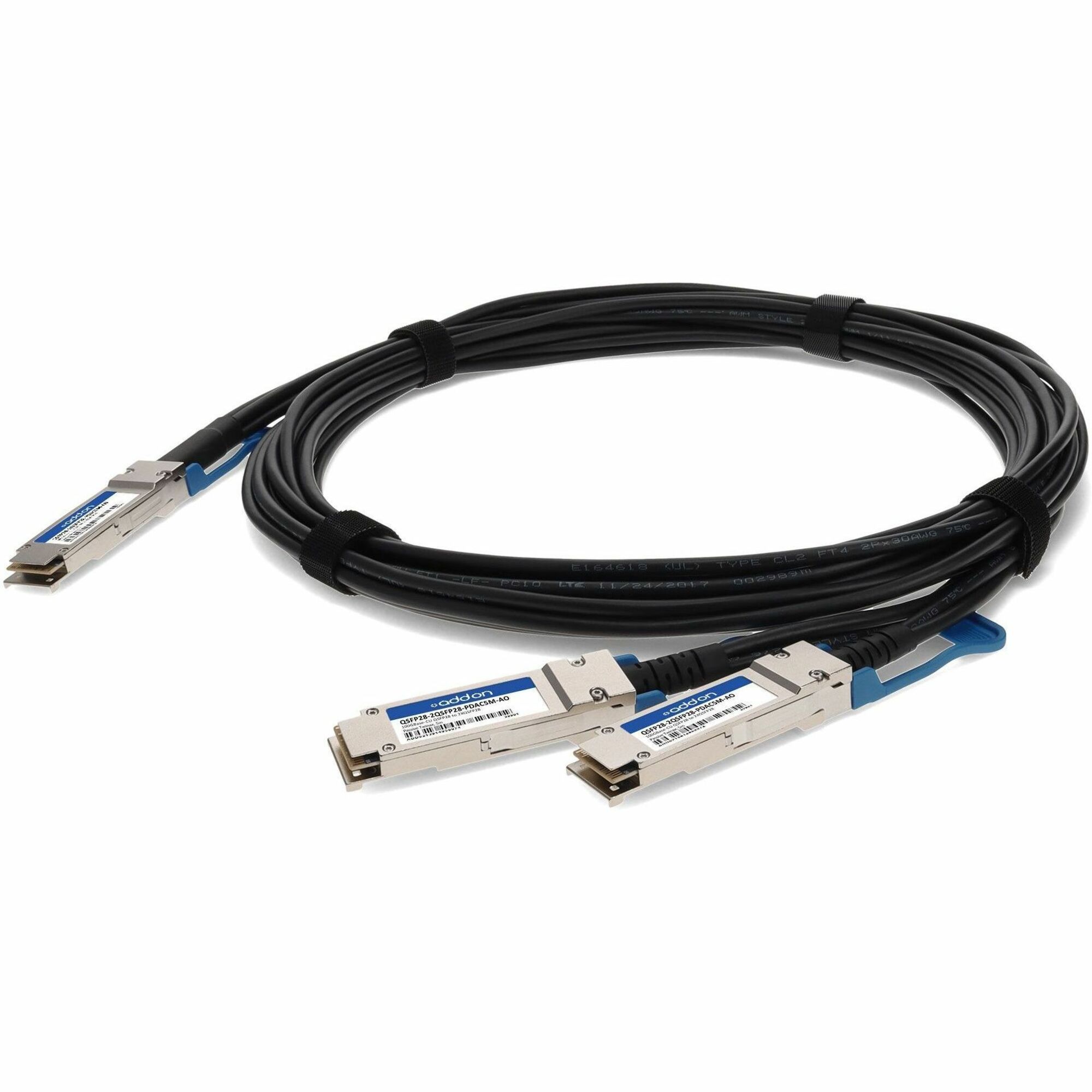 AddOn MSA and TAA Compliant 100GBase-CU QSFP28 to 2xQSFP28 Direct Attach Cable (Passive Twinax, 5m)